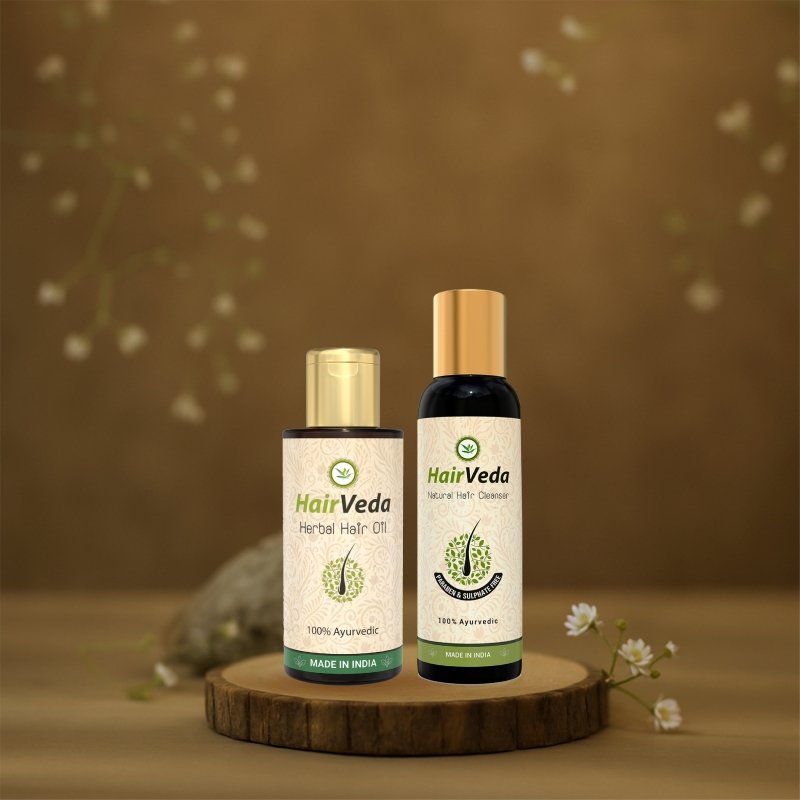 HairVeda Herbal Hair Oil + HairVeda Hair Cleanser (Paraben & Sulphate Free). HairVeda Hair Cleanser (Paraben & Sulphate Free) + HairVeda Conditioner. HairVeda Herbal Hair Oil + HairVeda Natural Hair Cleanser + HairVeda Conditioner. dandruff, dry hair, hair breakage, hair fall