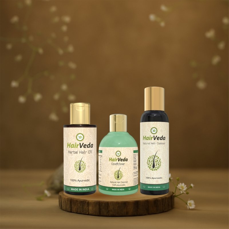 HairVeda Herbal Hair Oil + HairVeda Natural Hair Cleanser + HairVeda Conditioner